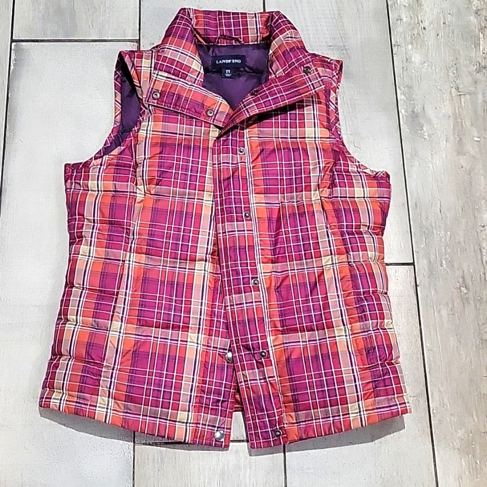 Land's End purple and multicolor puffy vest size xsmall new wot #cj